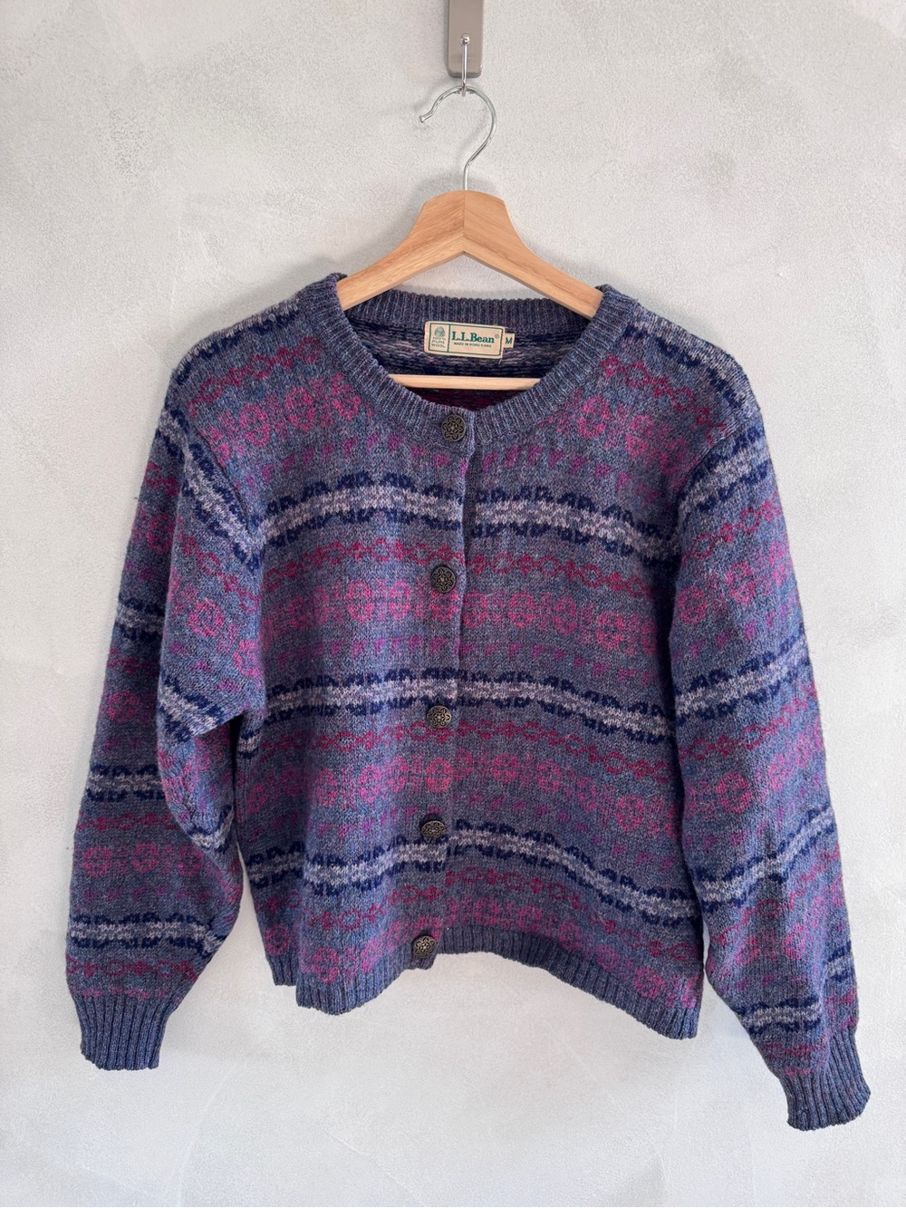 L.L. Bean - Vintage Patterned Button-Up Wool Sweater
